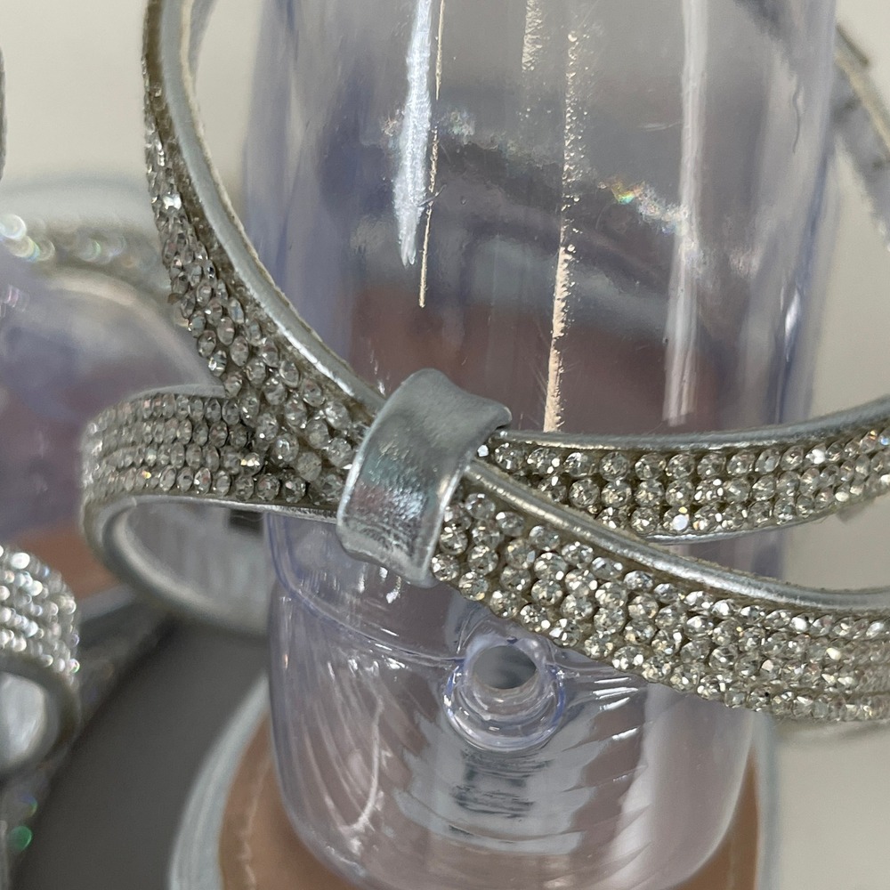 Steve Madden Sophey Sz 10 Silver Rhinestone Wedge Sandals Ankle Strap Sparkly - Picture 8 of 13